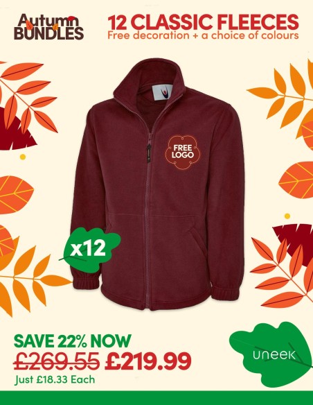 Bundle: 12 Classic Full Zip Fleece Jackets with Free Logo