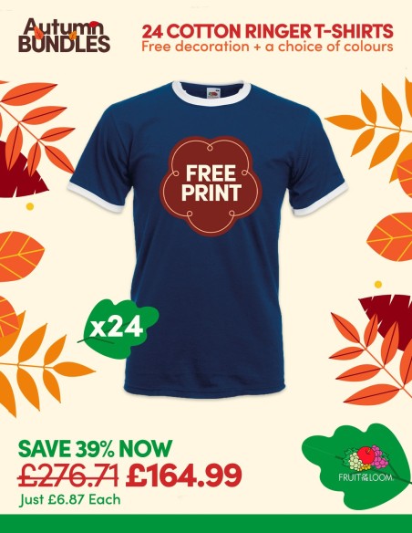 Bundle: 24 x Cotton Ringer T-Shirts with Free Printing