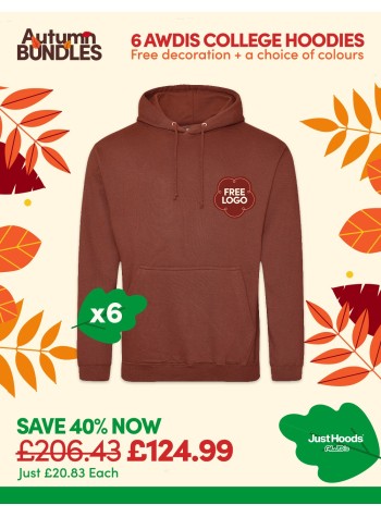 A bundle containing 6 College Hoodies with FREE PRINTING or EMBROIDERY and FREE DELIVERY included.