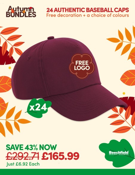 Bundle: 24 x Authentic 5-Panel Baseball Cap with FREE Logo