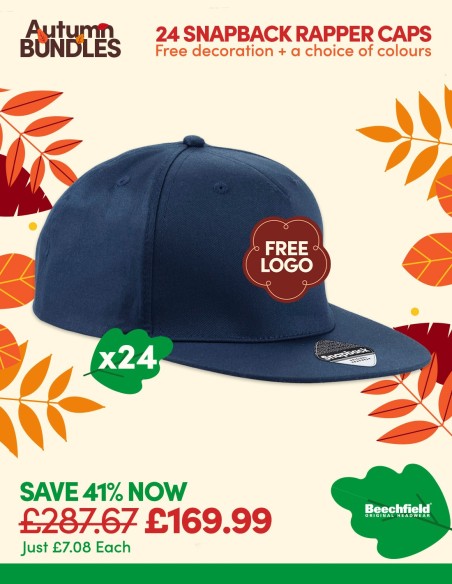 Bundle: 24 x 5-Panel Snapback Rapper Cap with FREE Logo