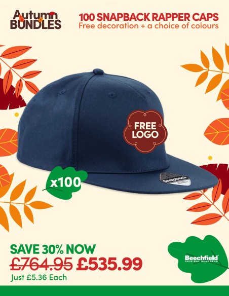 Bundle: 100 x 5-Panel Snapback Rapper with FREE Logo
