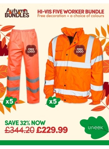 A fantastic value 5x Hi-Vis Worker bundle of our best-selling Workwear with FREE CUSTOMISATION included.