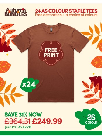 Bundle: 24 x AS Colour Staple Tees with Free Printing