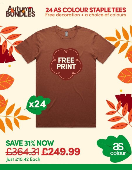 Bundle: 24 x AS Colour Staple Tees with Free Printing