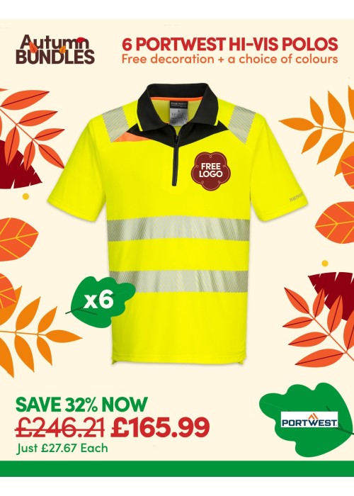 Bundle: 6 x Portwest DX4 Hi-Vis Zip Polo Shirts...