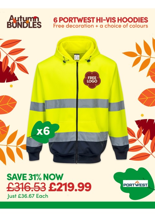 Bundle: 6 x Portwest Hi-Vis Contrast Zipped...