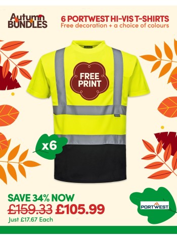 Bundle: 6 x Portwest Two Tone Hi-Vis T-Shirts with Free Logo