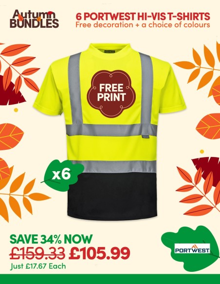 Bundle: 6 x Portwest Two Tone Hi-Vis T-Shirts with Free Logo