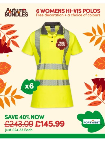 Bundle: 6 x Portwest Women's Hi-Vis Polo Shirts with Free Logo