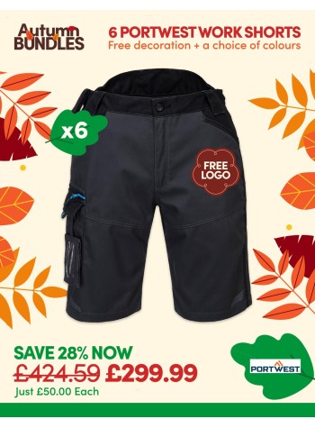 Bundle: 6 x Portwest WX3 Work Shorts with Free Logo