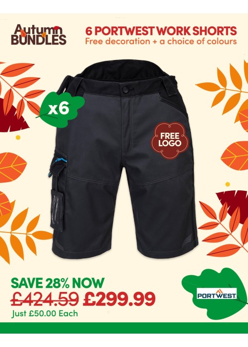 Bundle: 6 x Portwest WX3 Work Shorts with Free...
