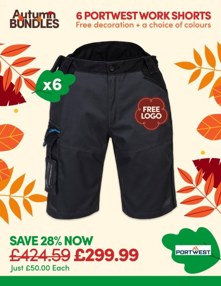 Bundle: 6 x Portwest WX3 Work Shorts with Free Logo