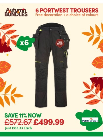 Bundle: 6 x Portwest WX3 Eco Stretch Holster Trousers with Free Logo