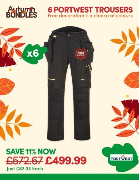 Bundle: 6 x Portwest WX3 Eco Stretch Holster Trousers with Free Logo