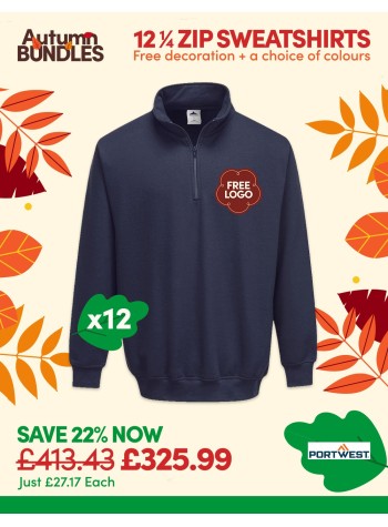 Bundle: 12 x Portwest 1/4 Zip Sweatshirt + Free Logo