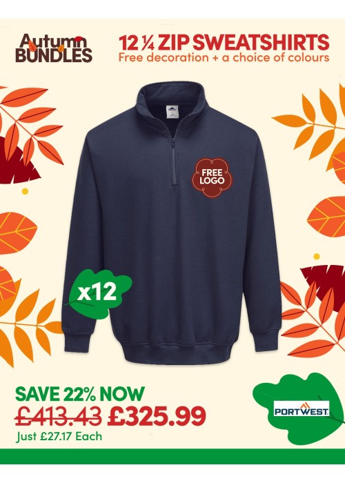 Value Bundle of 12 Premium 1/4 Zip Sweatshirts - Add you logo for free