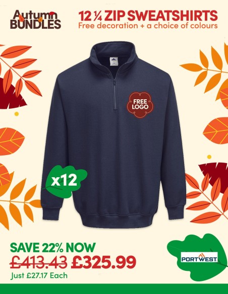 Value Bundle of 12 Premium 1/4 Zip Sweatshirts - Add you logo for free