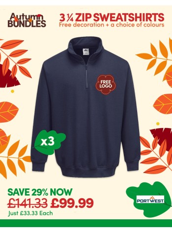 Bundle: 3 x Portwest 1/4 Zip Sweatshirt + Free Logo