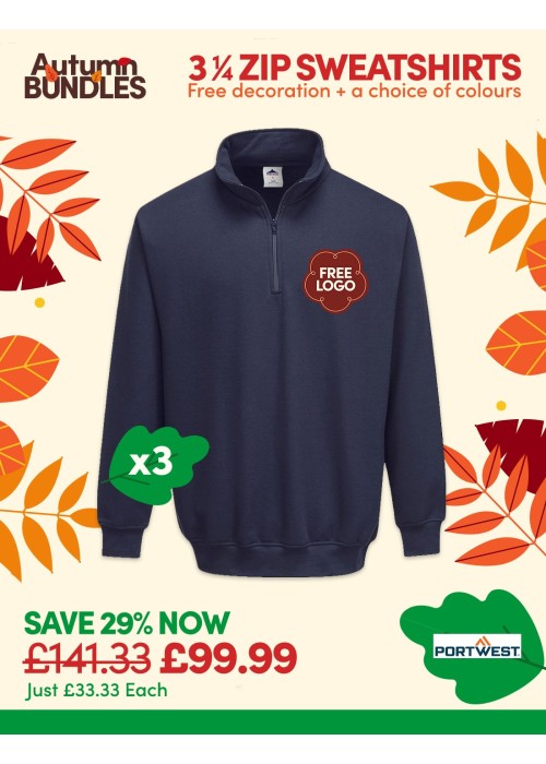 Value Bundle of 3 Premium 1/4 Zip Sweatshirts - Add you logo for free