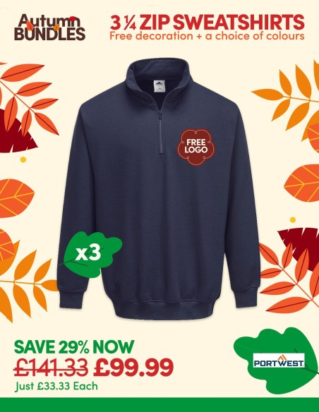 Value Bundle of 3 Premium 1/4 Zip Sweatshirts - Add you logo for free