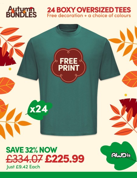 Bundle: 24 x AWDis 240 Boxy Oversized T's with Free Printing