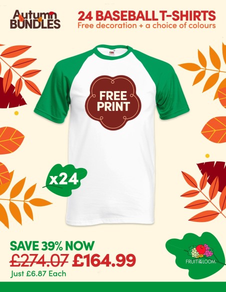 Bundle: 24 x Baseball T-Shirts with Free Printing
