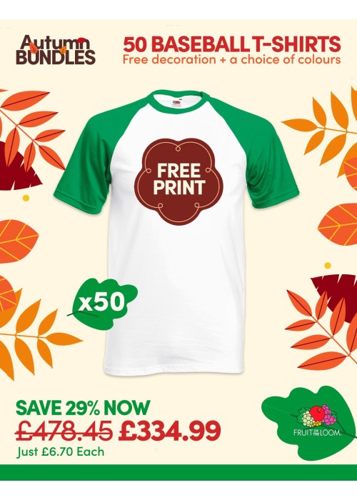 Bundle: 50 x Baseball T-Shirts with Free Printing