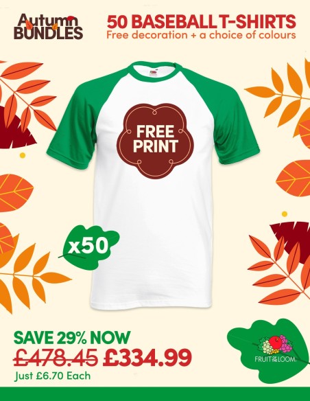 Bundle: 50 x Baseball T-Shirts with Free Printing