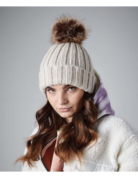 Beechfield Fur Pop Pom Chunky Beanie