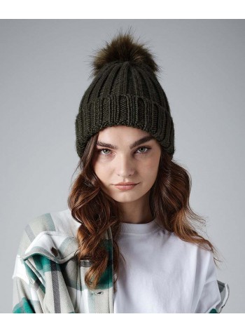 Beechfield Verbier fur pop pom chunky beanie