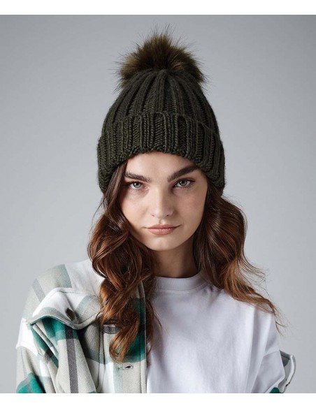 Beechfield Verbier fur pop pom chunky beanie