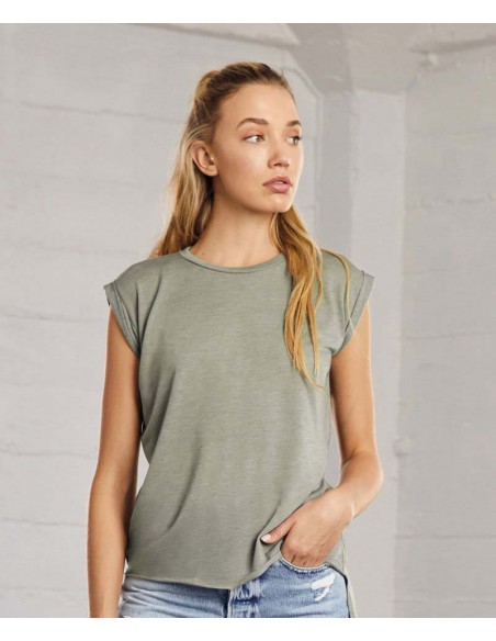 Bella+Canvas Women's Flowy Muscle Tee with Rolled Cuff