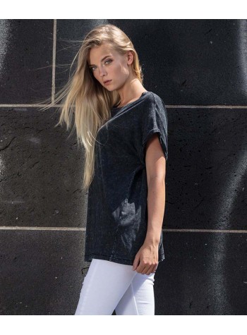 Build Your Brand Women's Acid Washed Extended Shoulder Tee