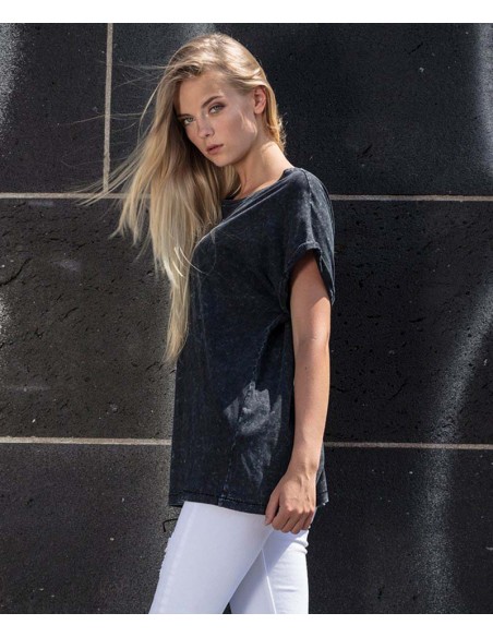Build Your Brand Women's Acid Washed Extended Shoulder Tee