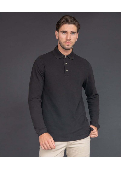 Henbury Long sleeve cotton polo shirt