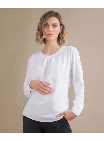Henbury Women's pleat front long sleeve blouse