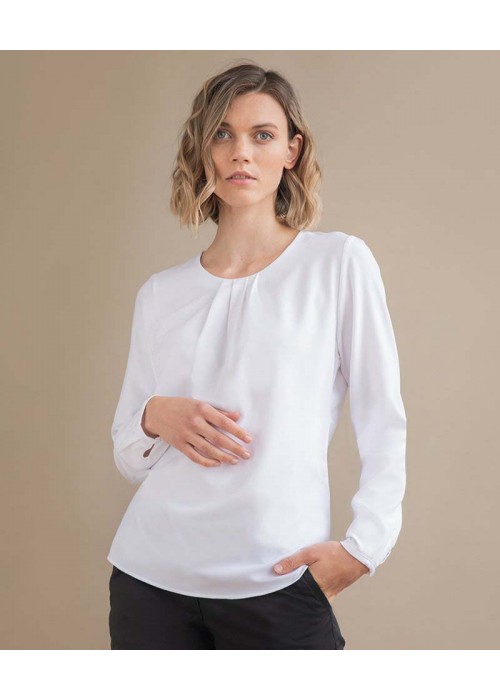 Henbury Women's pleat front long sleeve blouse