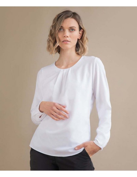 Henbury Women's pleat front long sleeve blouse