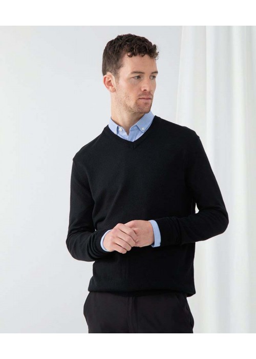 Henbury Cashmere touch acrylic v-neck jumper