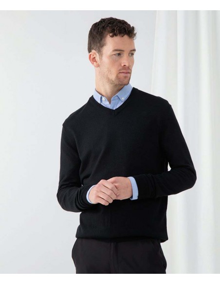 Henbury Cashmere touch acrylic v-neck jumper