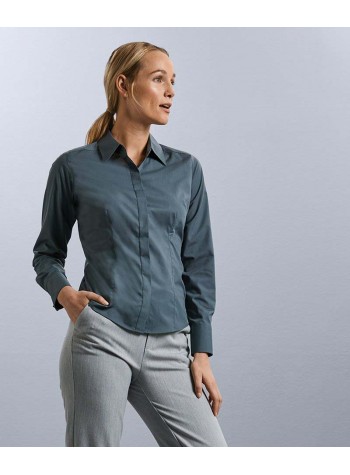 Russell Collection Women's long sleeve polycotton easycare fitted poplin shirt