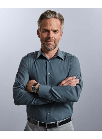 Russell Collection Long sleeve polycotton easycare fitted poplin shirt