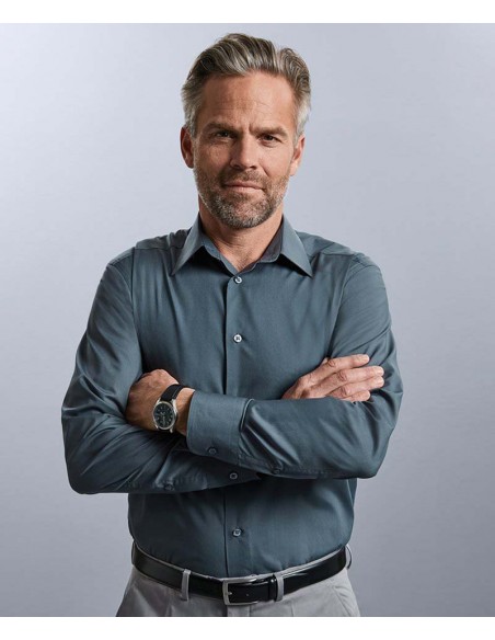 Russell Collection Long sleeve polycotton easycare fitted poplin shirt