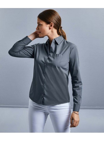 Russell Collection Women's long sleeve polycotton easycare poplin shirt