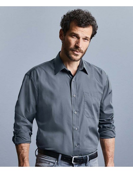 Russell Collection Long sleeve polycotton easycare poplin shirt