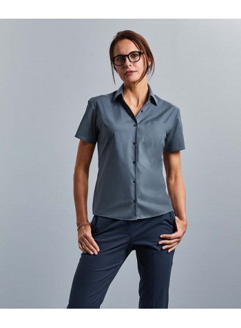 Russell Collection Women's short sleeve polycotton easycare poplin shirt