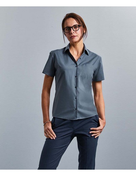Russell Collection Women's short sleeve polycotton easycare poplin shirt