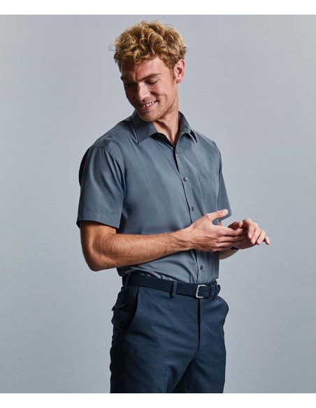 Russell Collection Short sleeve polycotton easycare poplin shirt
