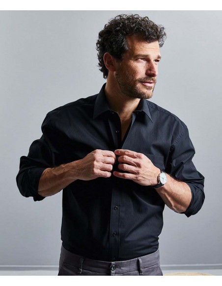 Russell Collection Long sleeve pure cotton easycare poplin shirt